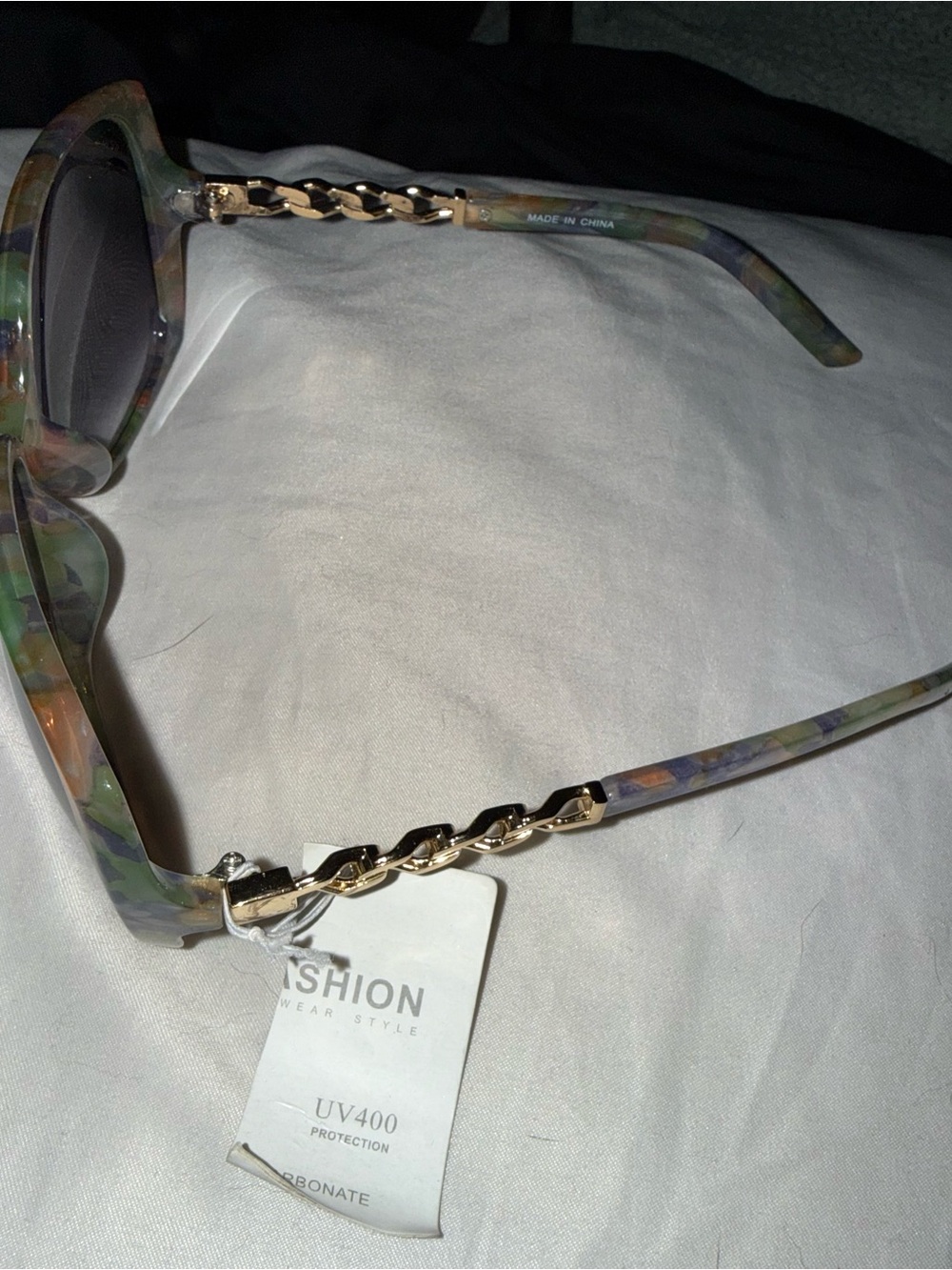 Oversized Round Women's Sunglasses - Multicolor Frame, Black Lenses - Picture 2 of 9